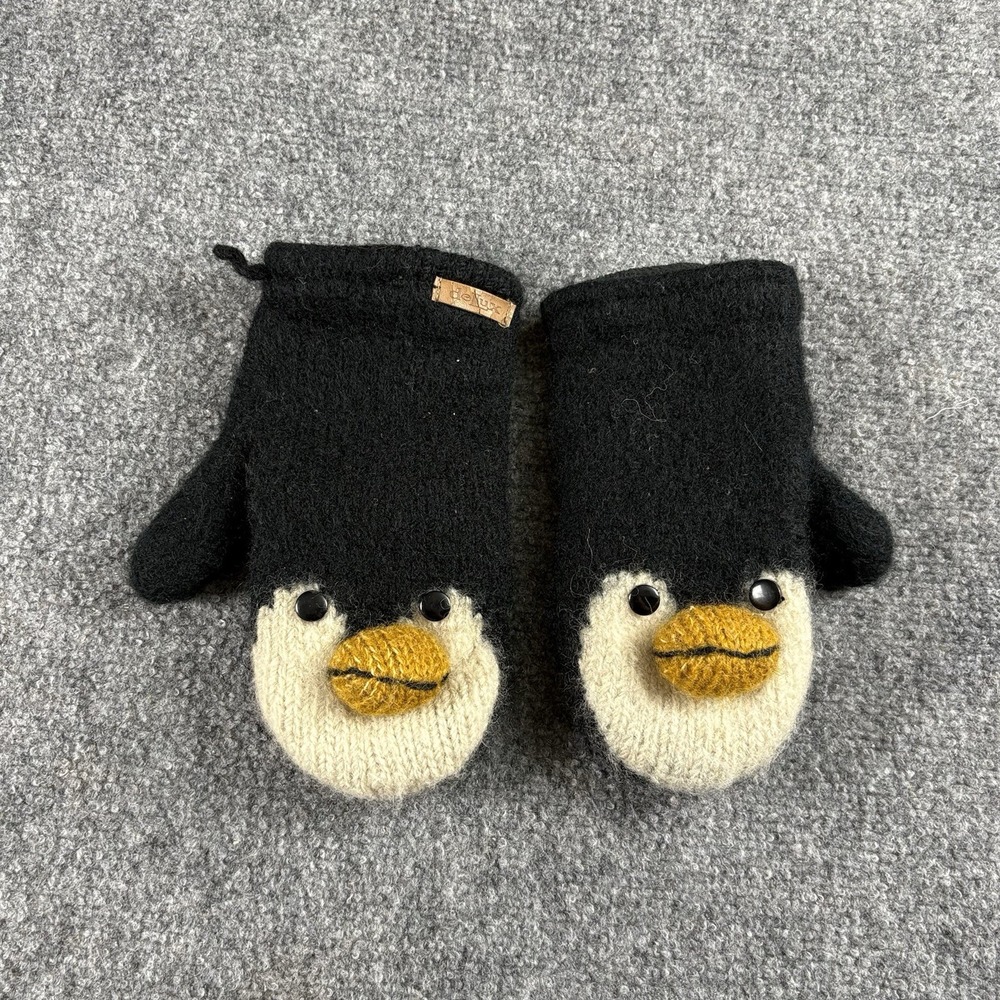 Knitwits DeLux 3D Penguin Mittens Women One Size Black Wool Knit Novelty Winter